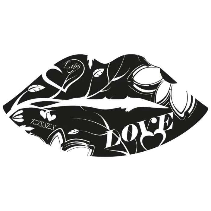 Läppar-love-kisses-lips-väggdekor-svart